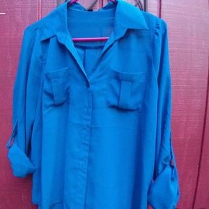 Blue button up blouse